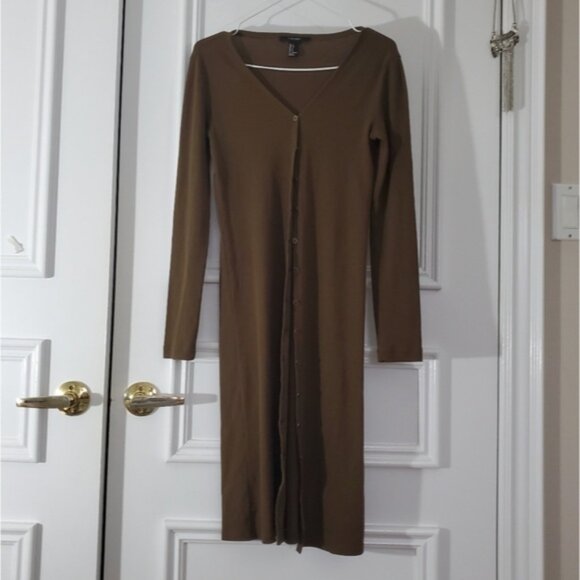 Olive Khaki Button-Up Dress Ribbed Cardigan - Picture 9 of 11